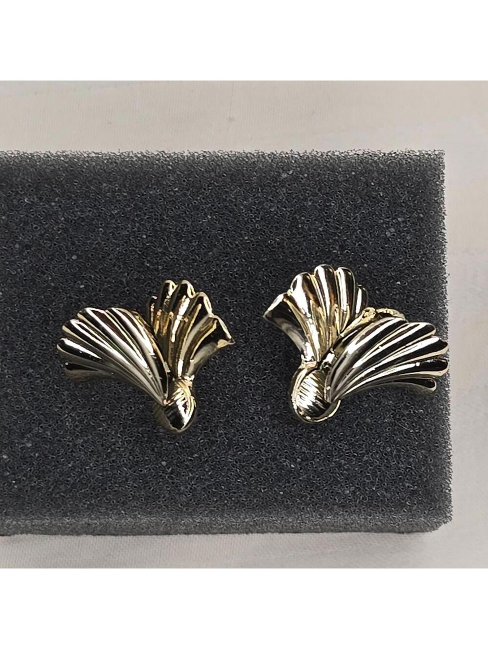 Vintage Karl Lagerfeld Fan Gold Tone Clip-on Earrings